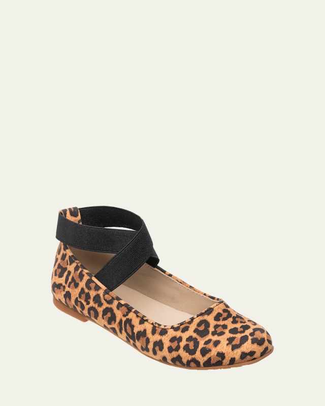 Girl's Melissa Leopard-Print Crisscross Flats, Toddler/Kids